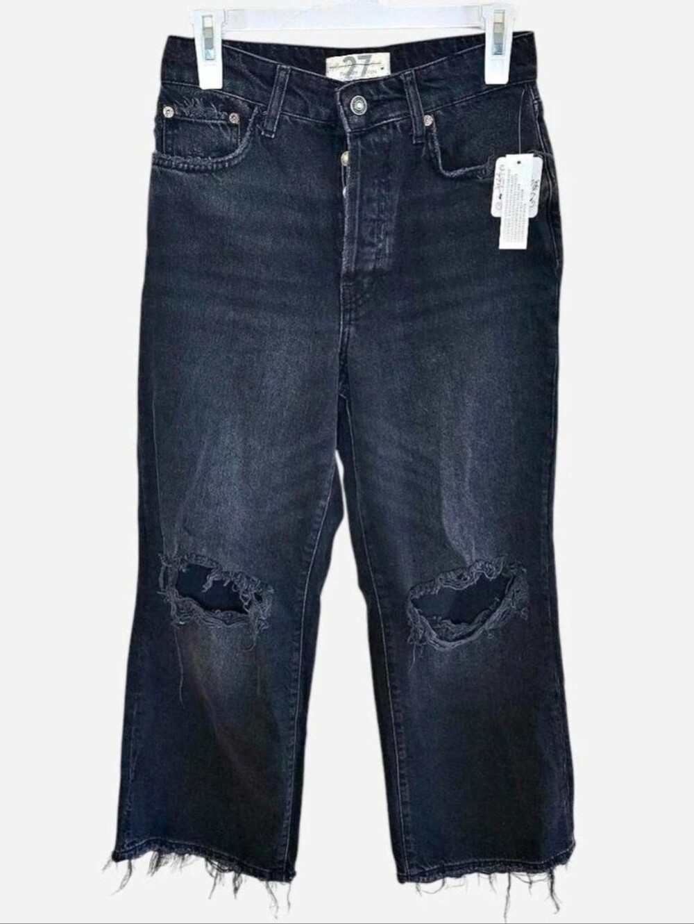 NWT Free People We The Free Jeans Size 27 Black Distressed Wide Leg Crop Y2K